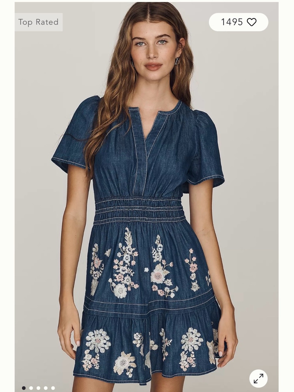 Anthropologie Indigo Blue Embroidered Denim Mini Dress. New with tags. - Picture 2 of 13